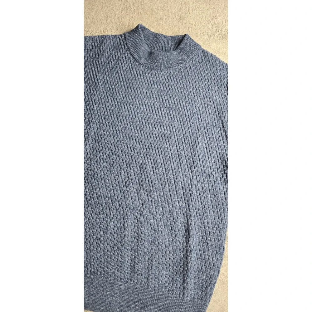Line of Trade Sweater Mens Large Blue Wool Blend Cable Knit Long Sleeve Pullover